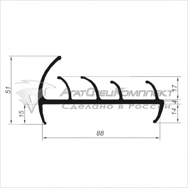 R109 Профиль уплотнительный для рефрижератора 4-х лепестковый